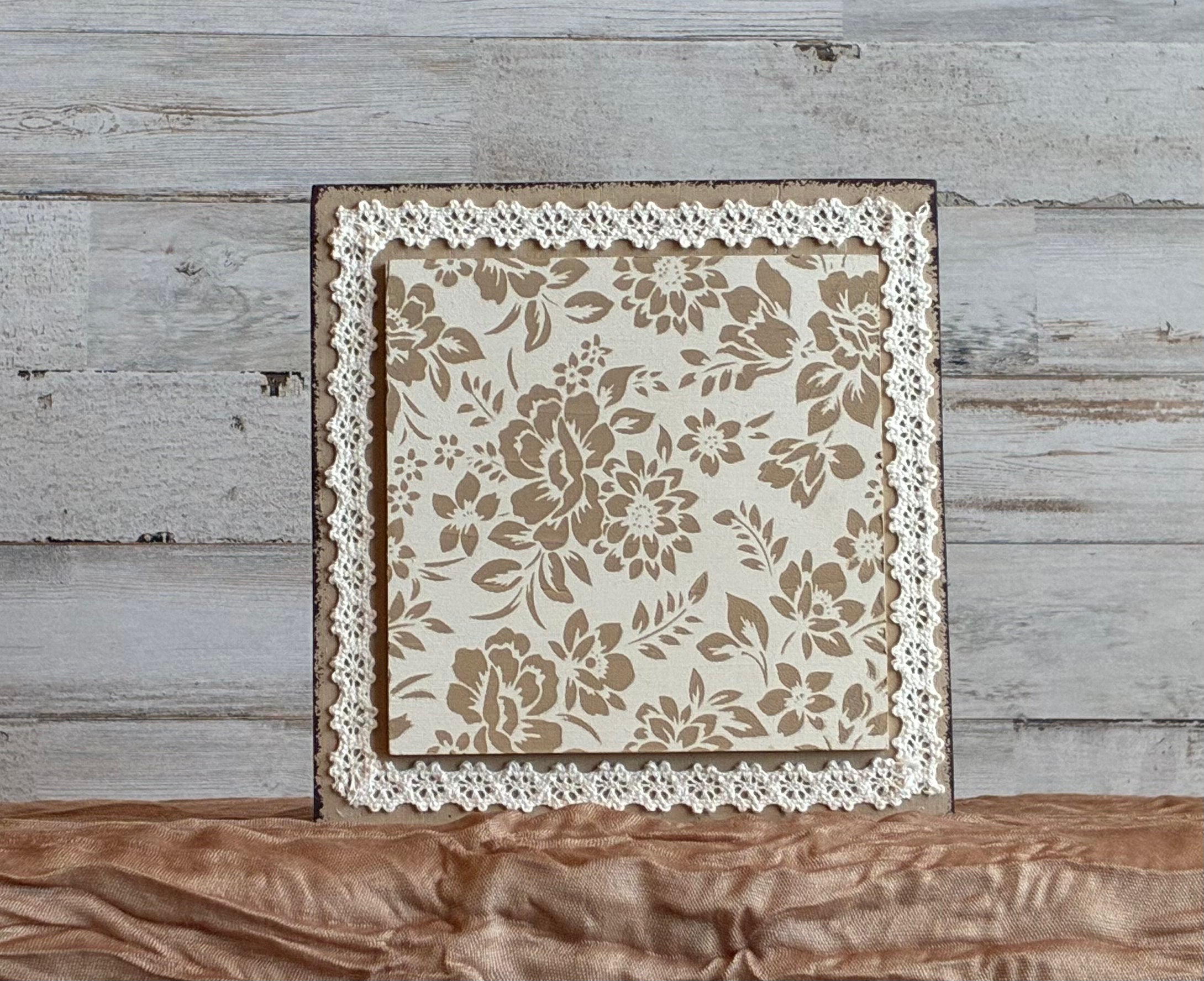 Floral Lace Wood Sign – Cottagecore Farmhouse Home Decor