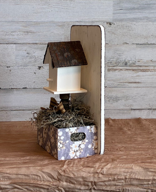 Birdhouse Shelf Sitter with Decoupage Floral Box