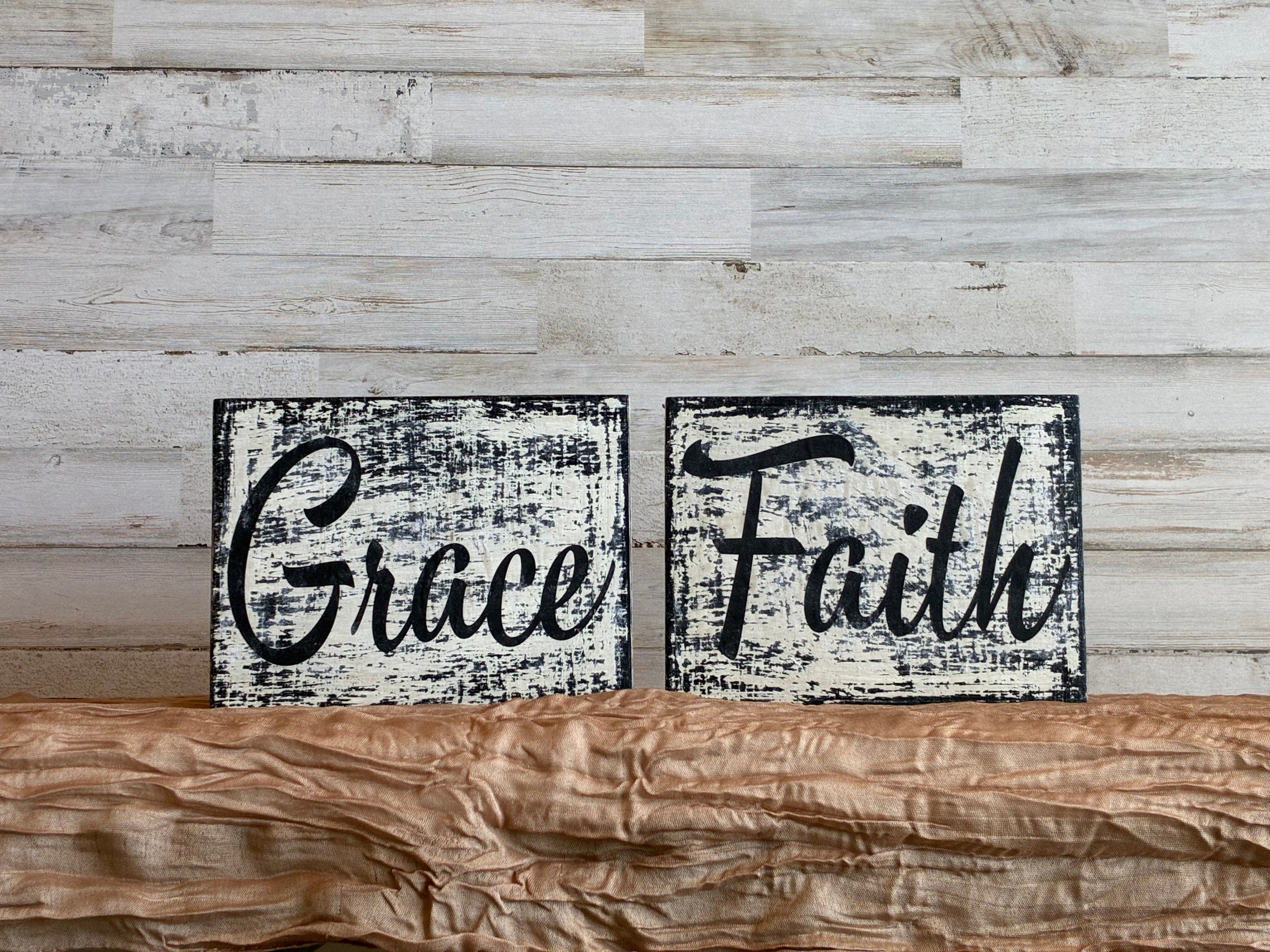 Grace & Faith Rustic Wood Sign – Farmhouse Christian Decor