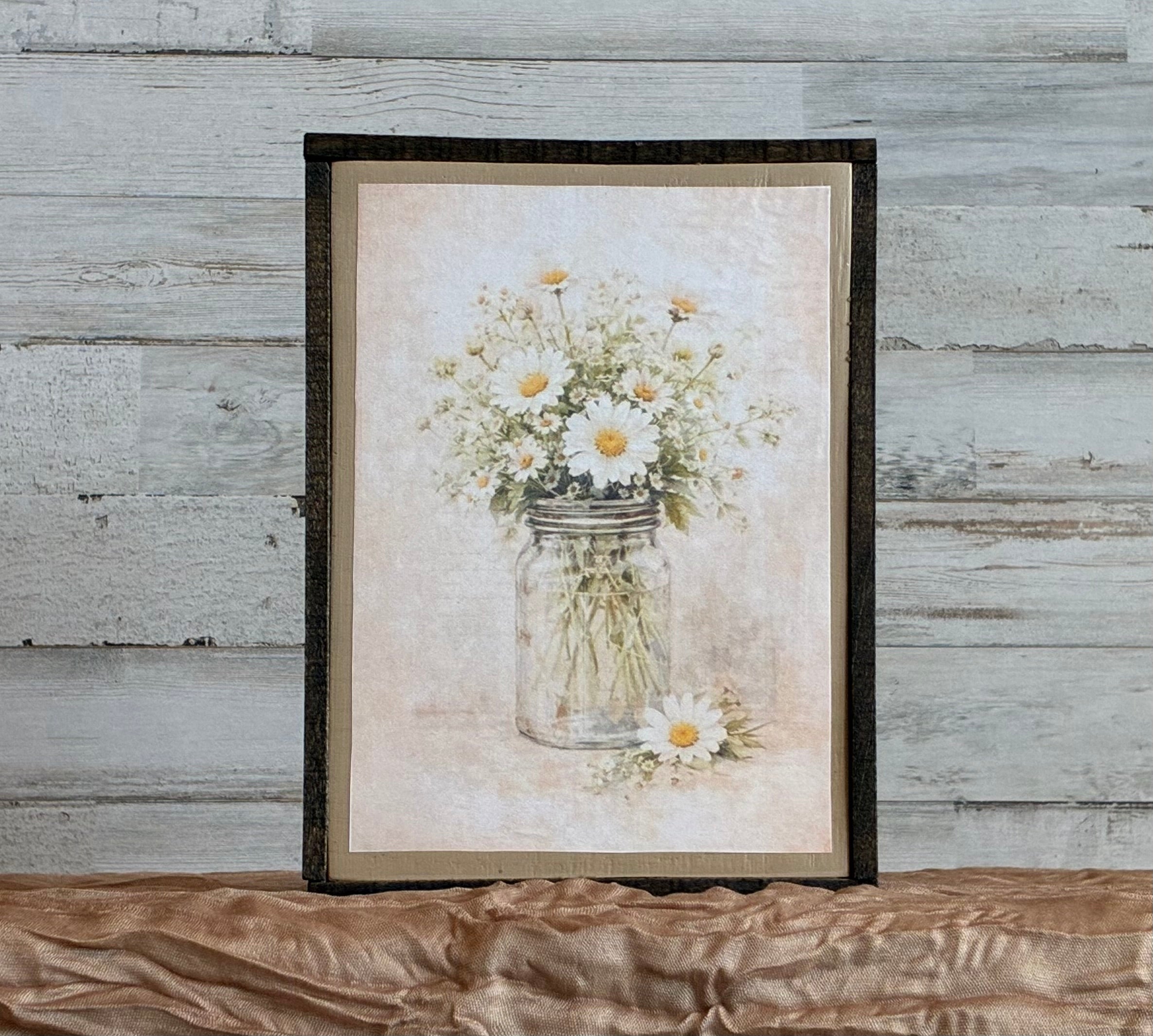 Daisy Mason Jar Framed Art Print – Farmhouse Floral Wall Decor