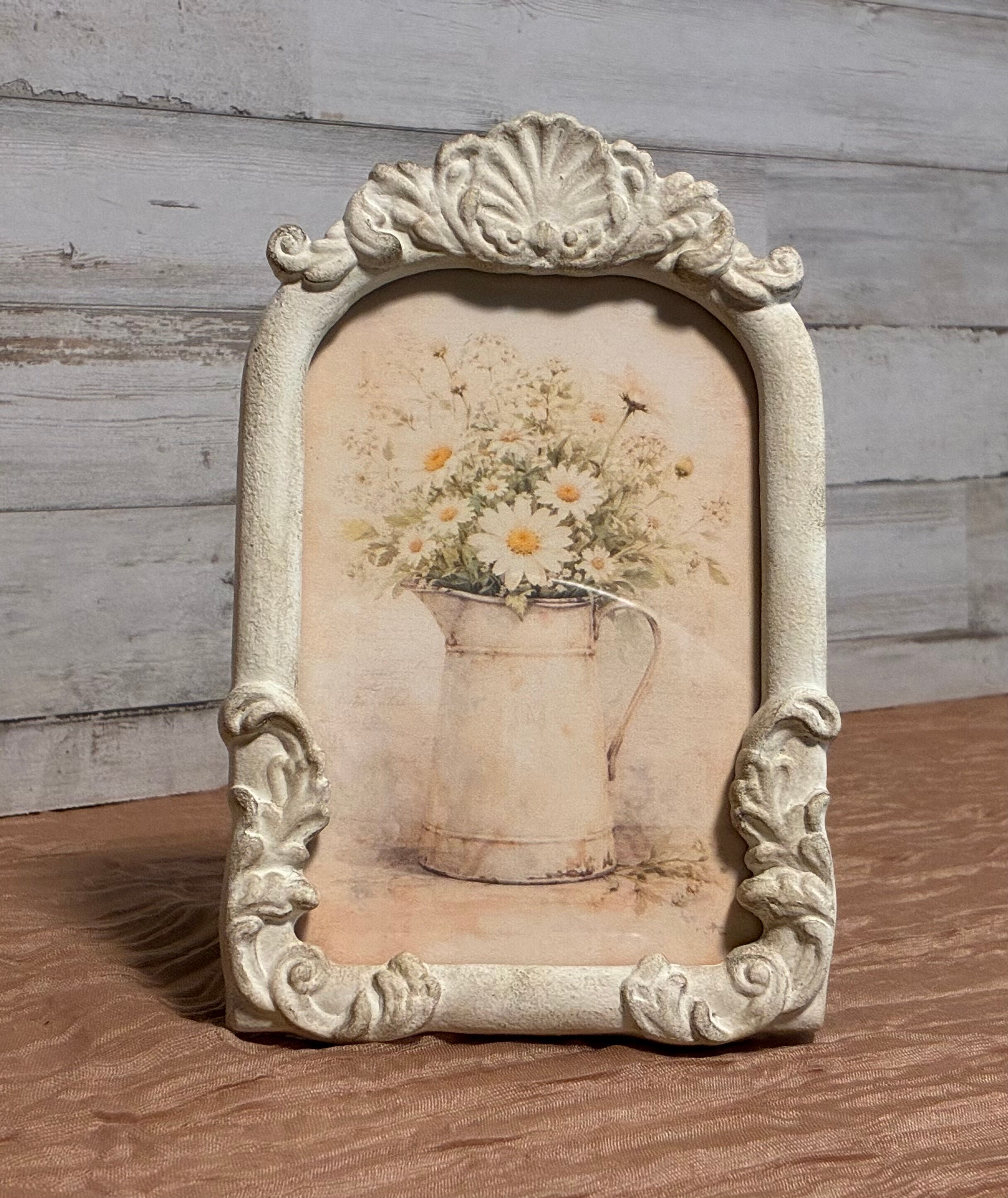 Daisy Pitcher Upcycled Frame Art Print – Shabby Chic Cottagecore Decor
