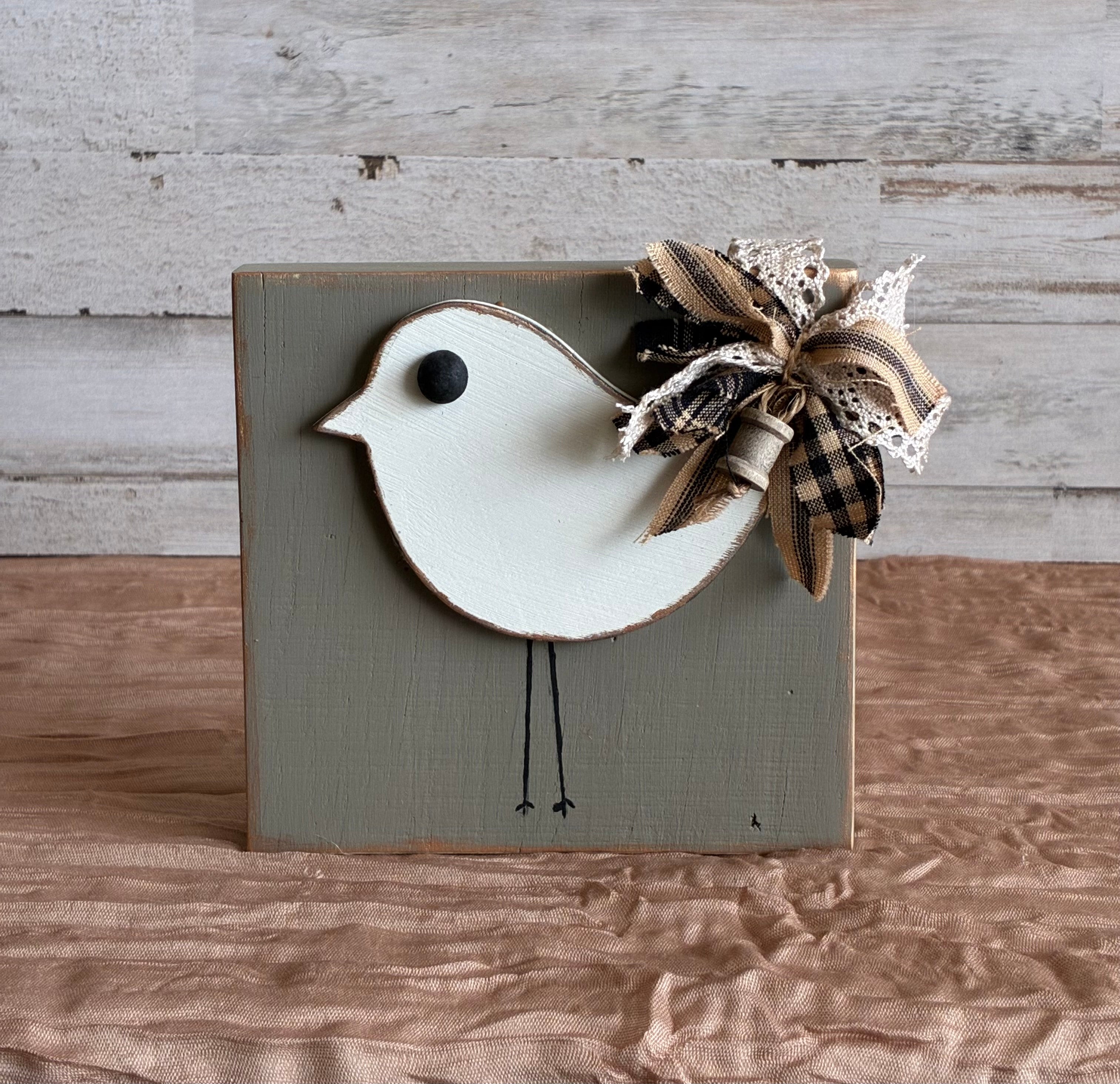 Raised Bird Wood Block Shelf Sitter – Farmhouse Cottagecore Decor