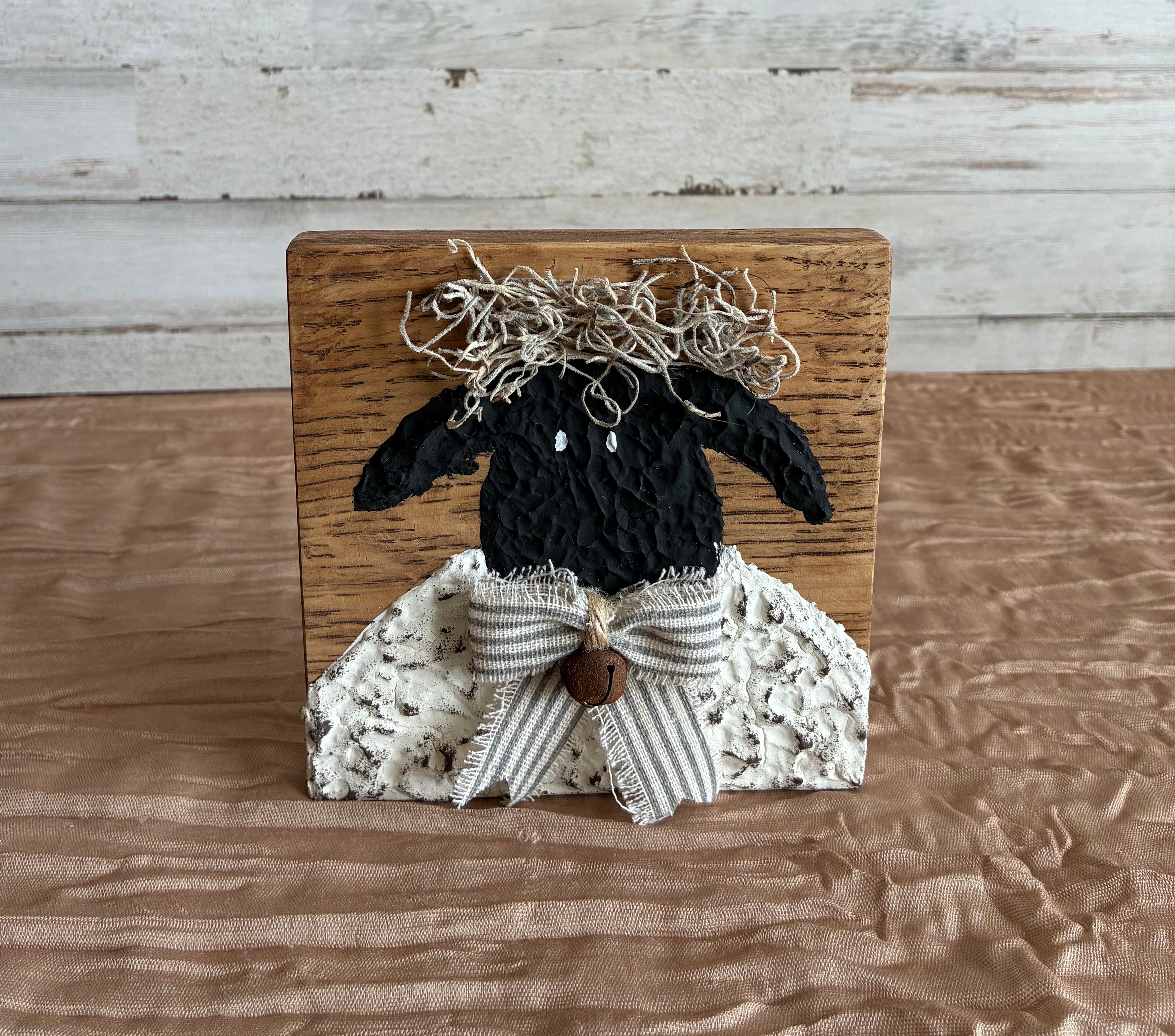 Black Sheep Wood Block Shelf Sitter – Farmhouse Cottagecore Decor