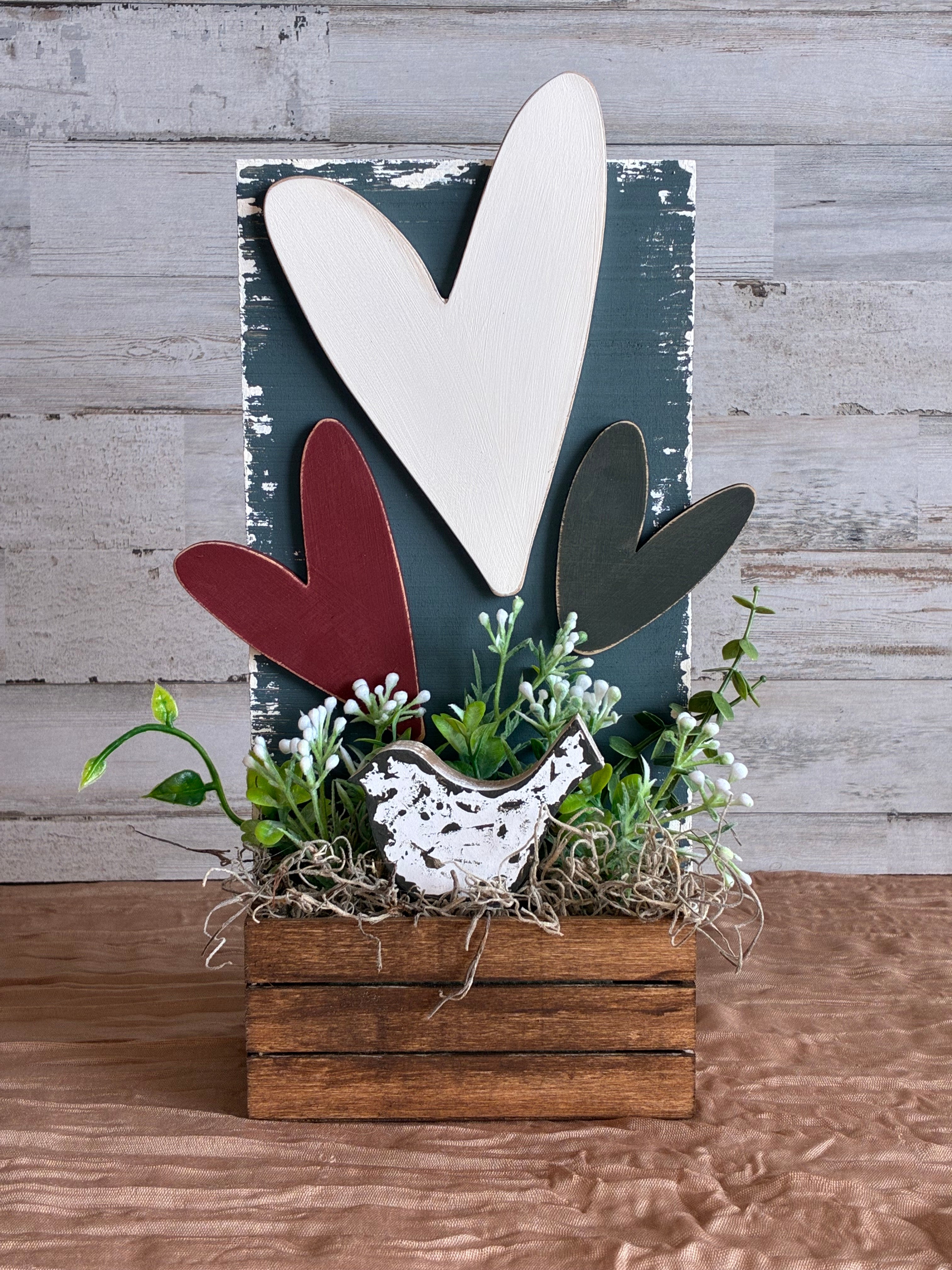 Layered Hearts Wood Crate Shelf Sitter – Farmhouse Cottagecore Decor