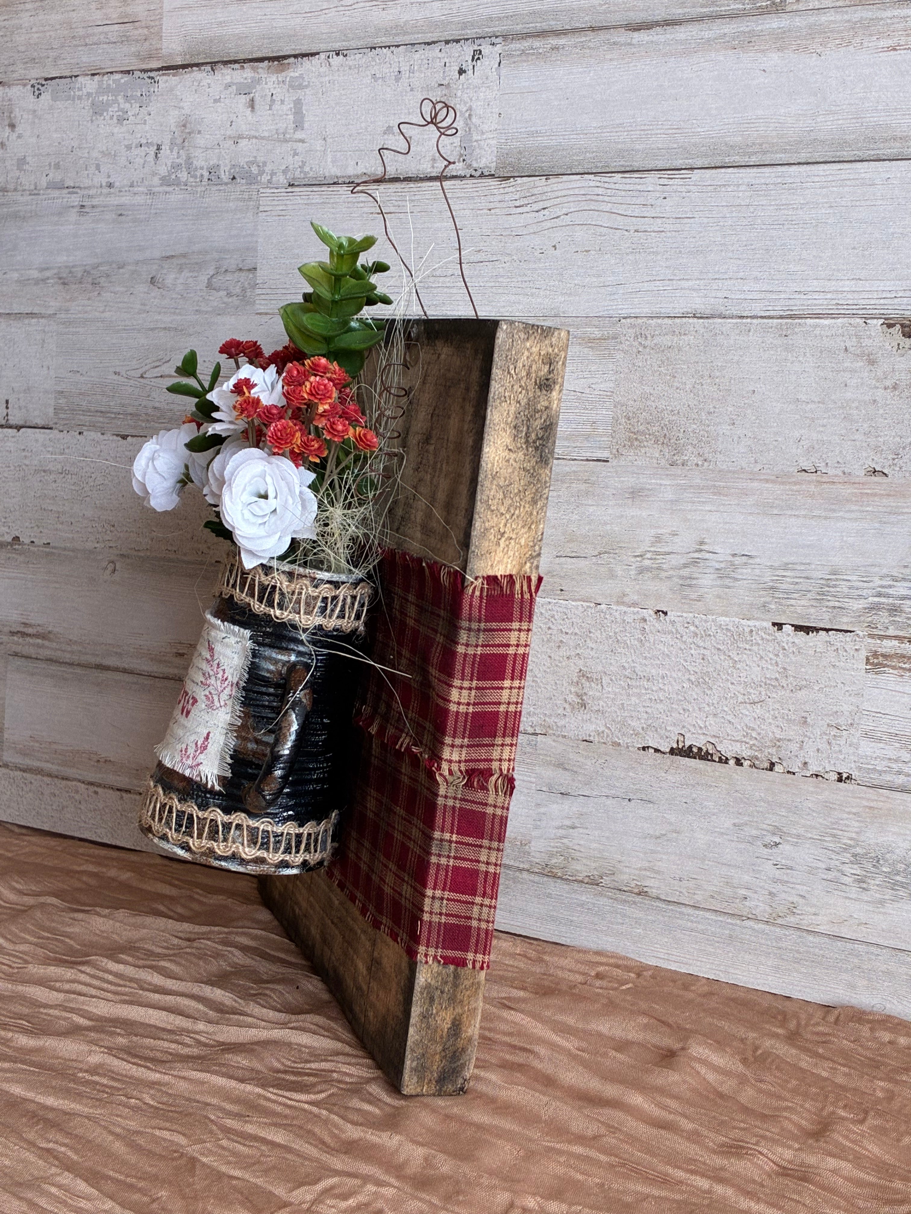 Grow Floral Mug Wall Plaque – Rustic Farmhouse Cottagecore Decor