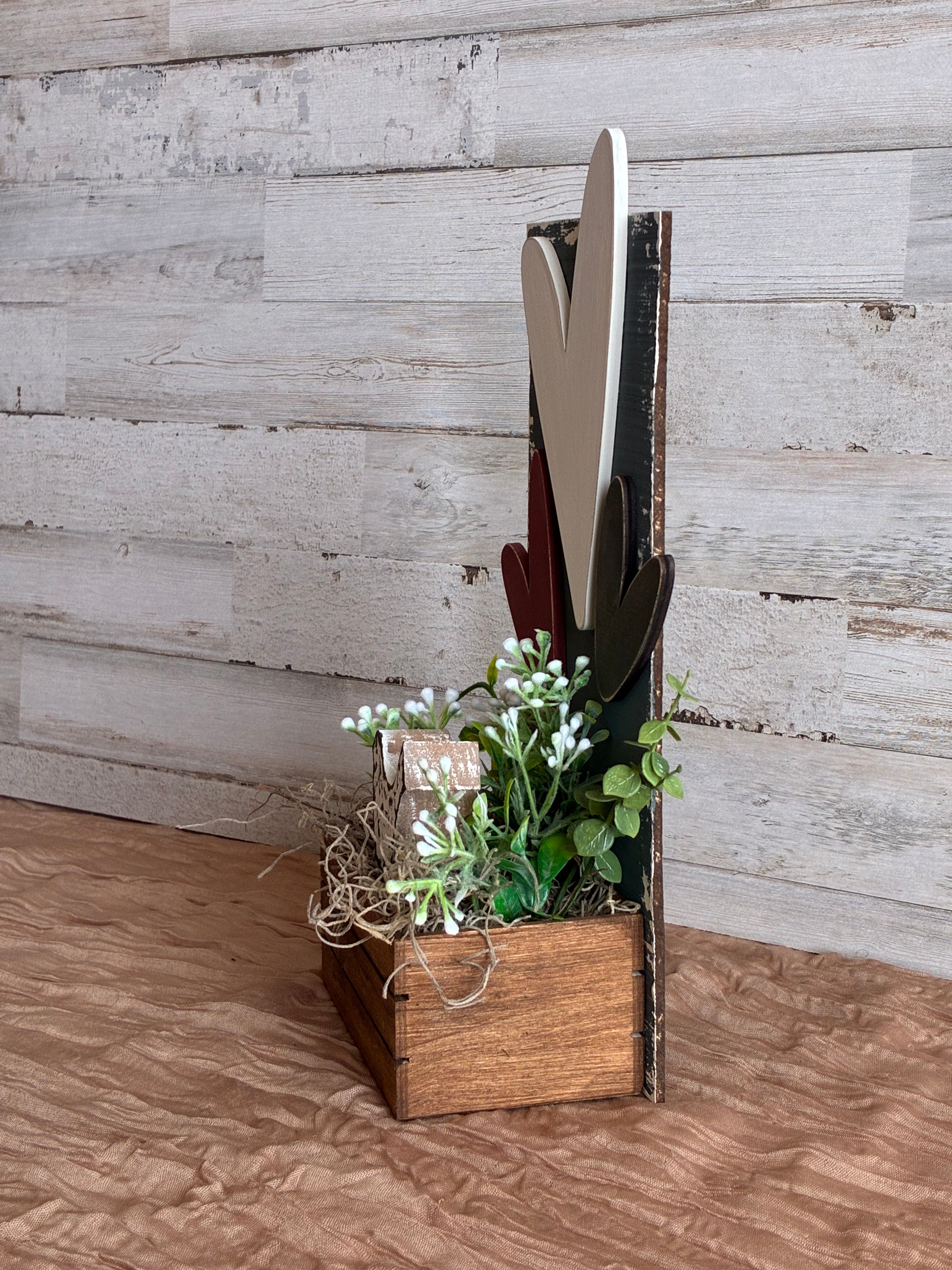Layered Hearts Wood Crate Shelf Sitter – Farmhouse Cottagecore Decor