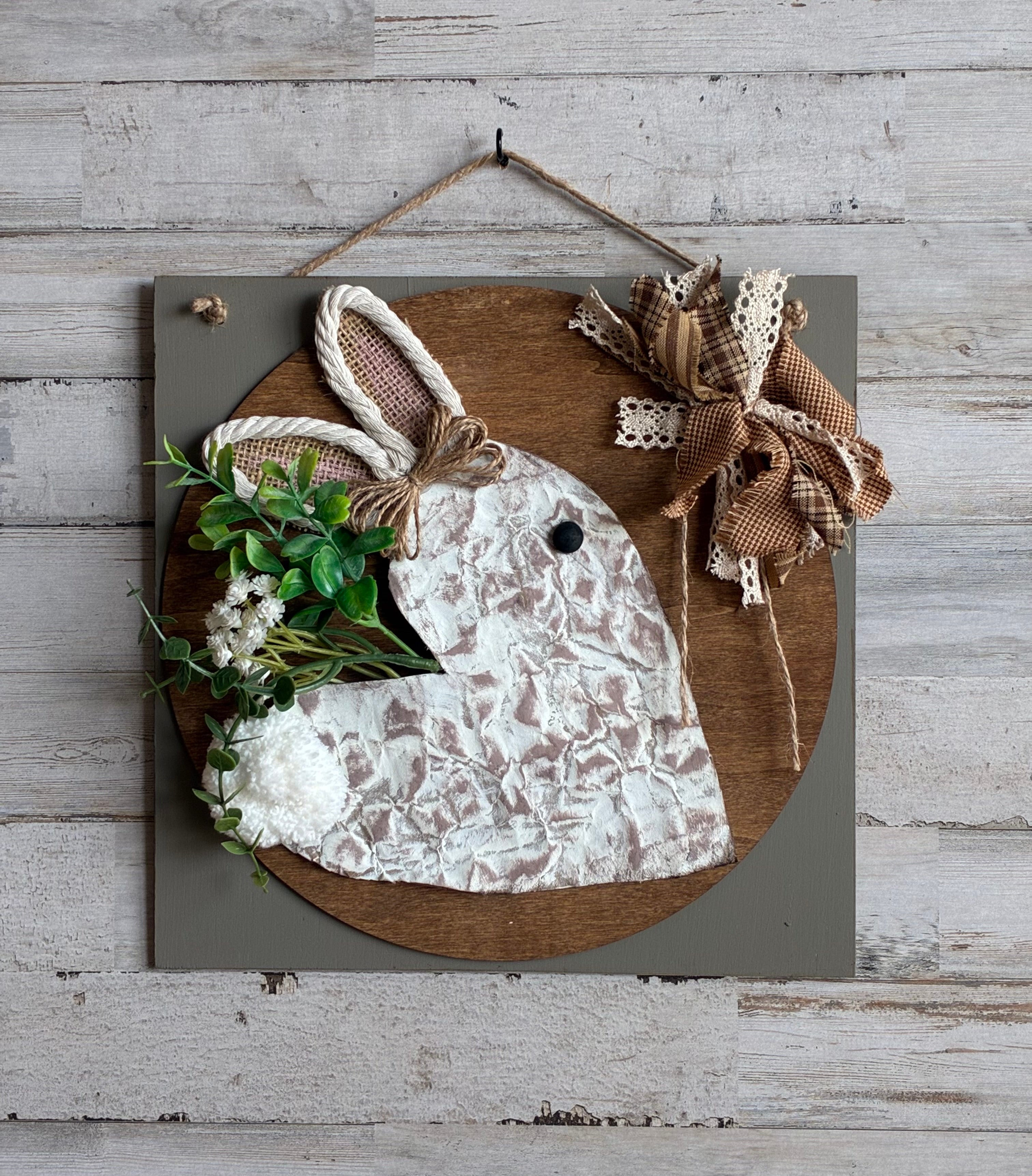 Upcycled Bunny Heart Wall Hanger – Farmhouse Easter Cottagecore Decor