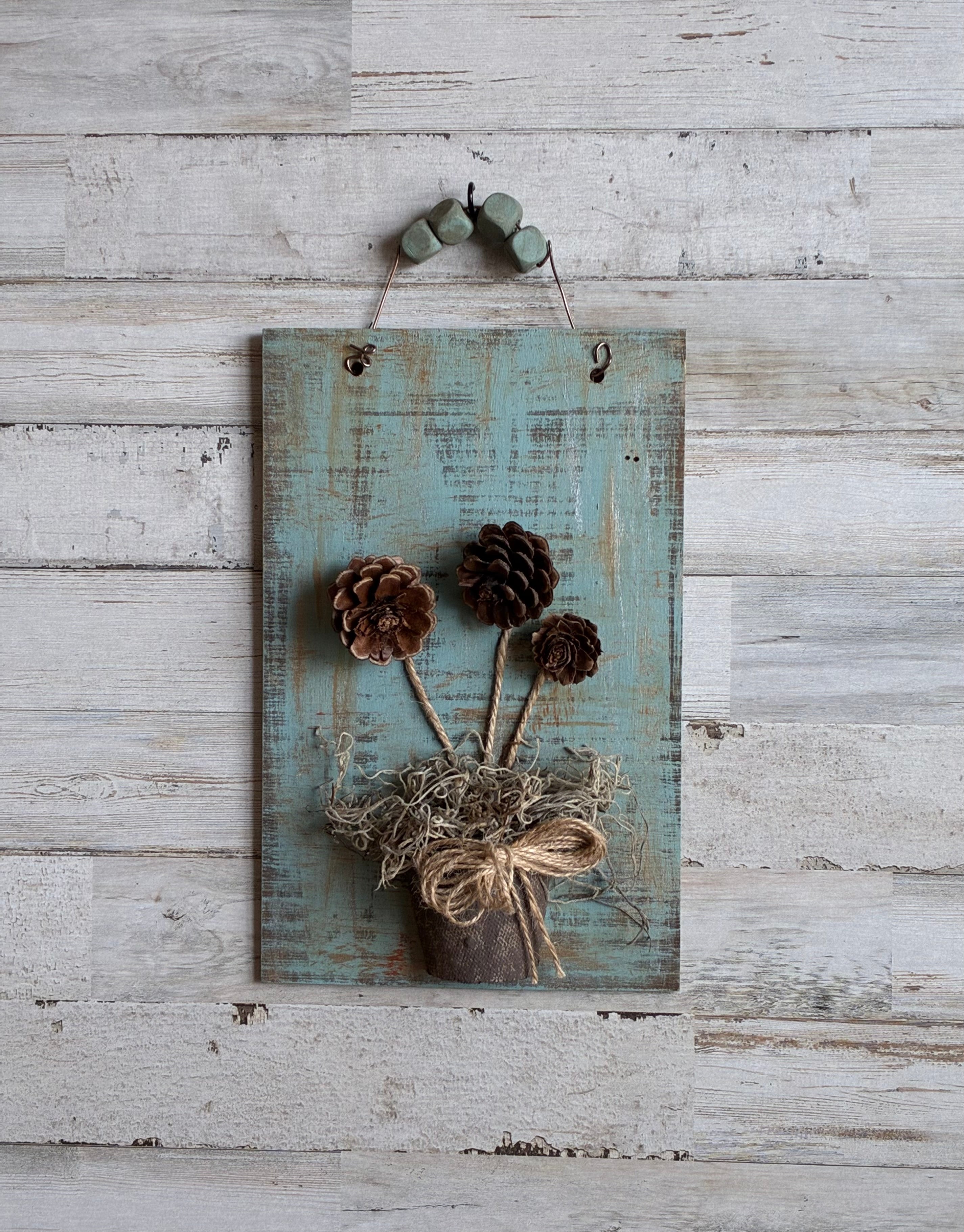 Pine Cone Flower Wall Hanger – Rustic Farmhouse Cottagecore Decor