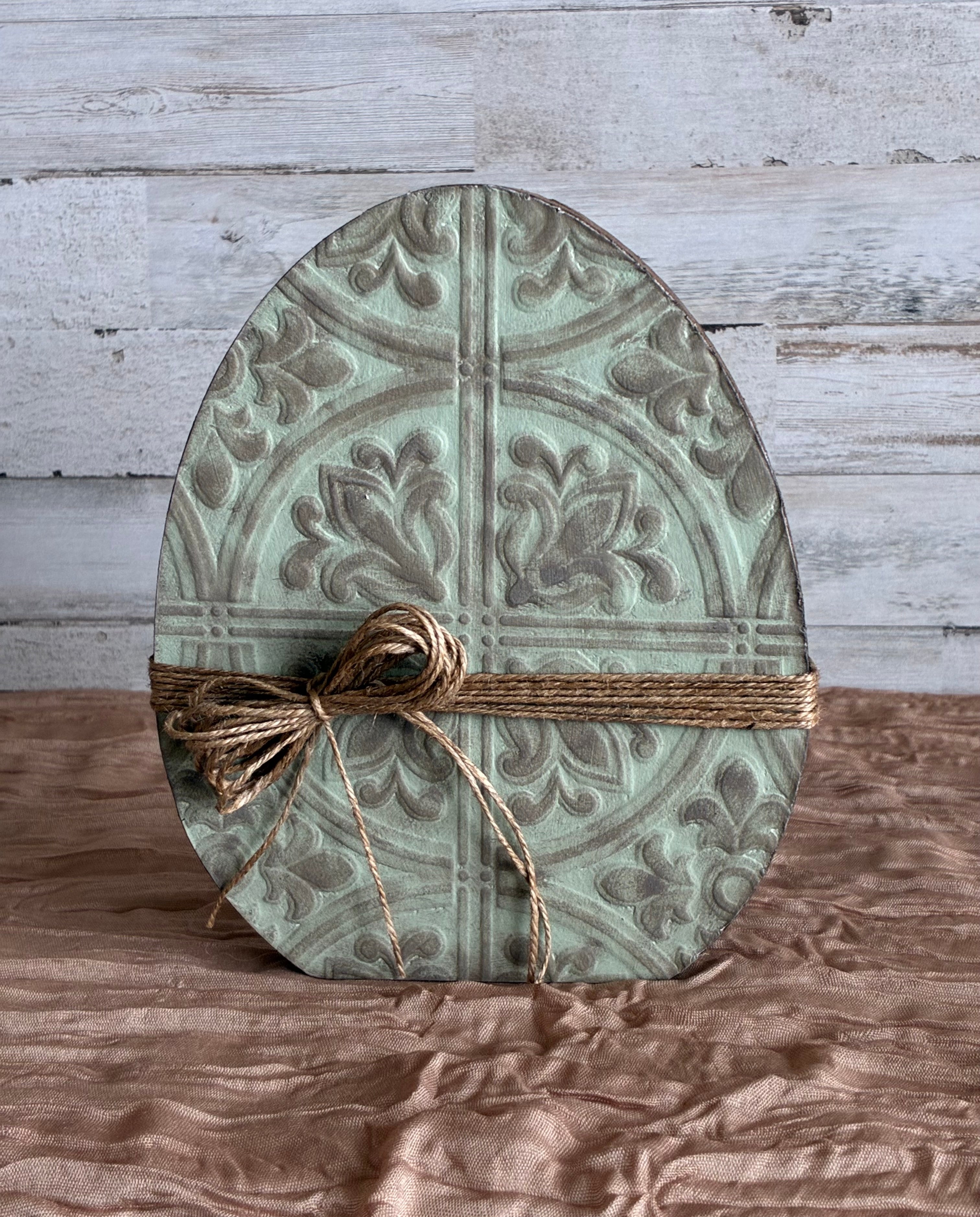 Wallpaper Decoupage Easter Egg Shelf Sitter – Farmhouse Cottagecore Decor