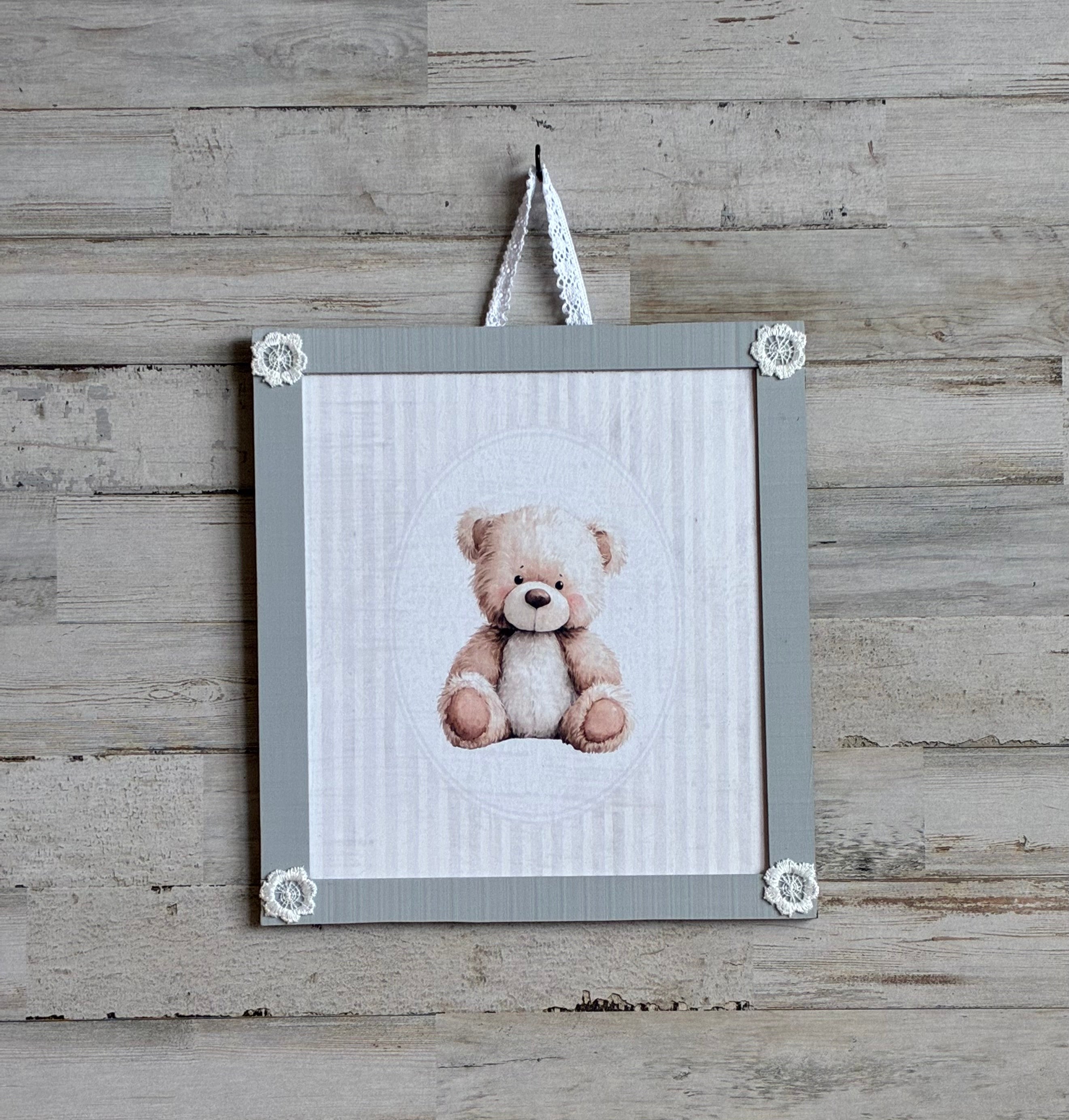 Teddy Bear Lace Wall Hanging – Nursery Cottagecore Decor