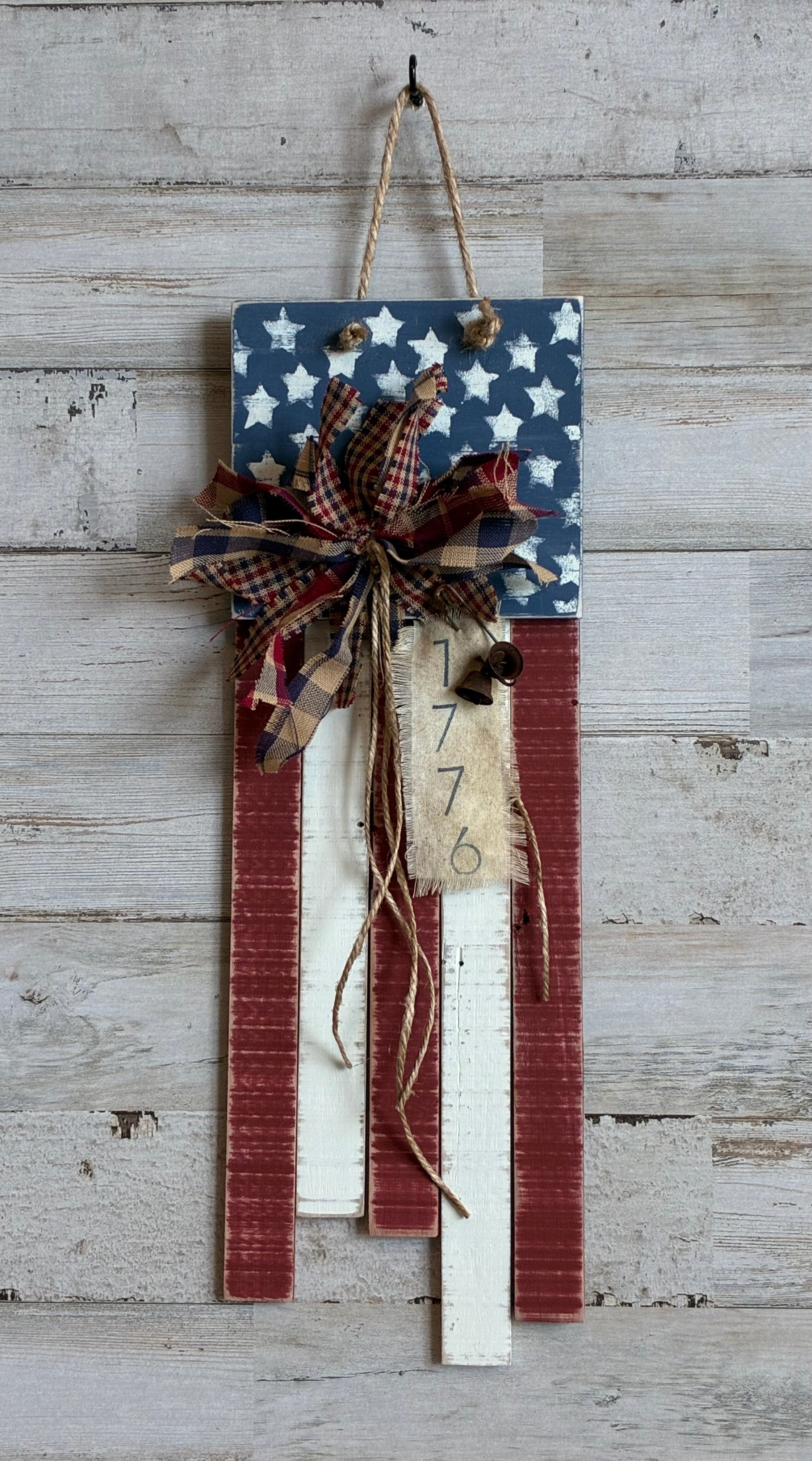 Patriotic 1776 American Flag Wood Wall Hanger