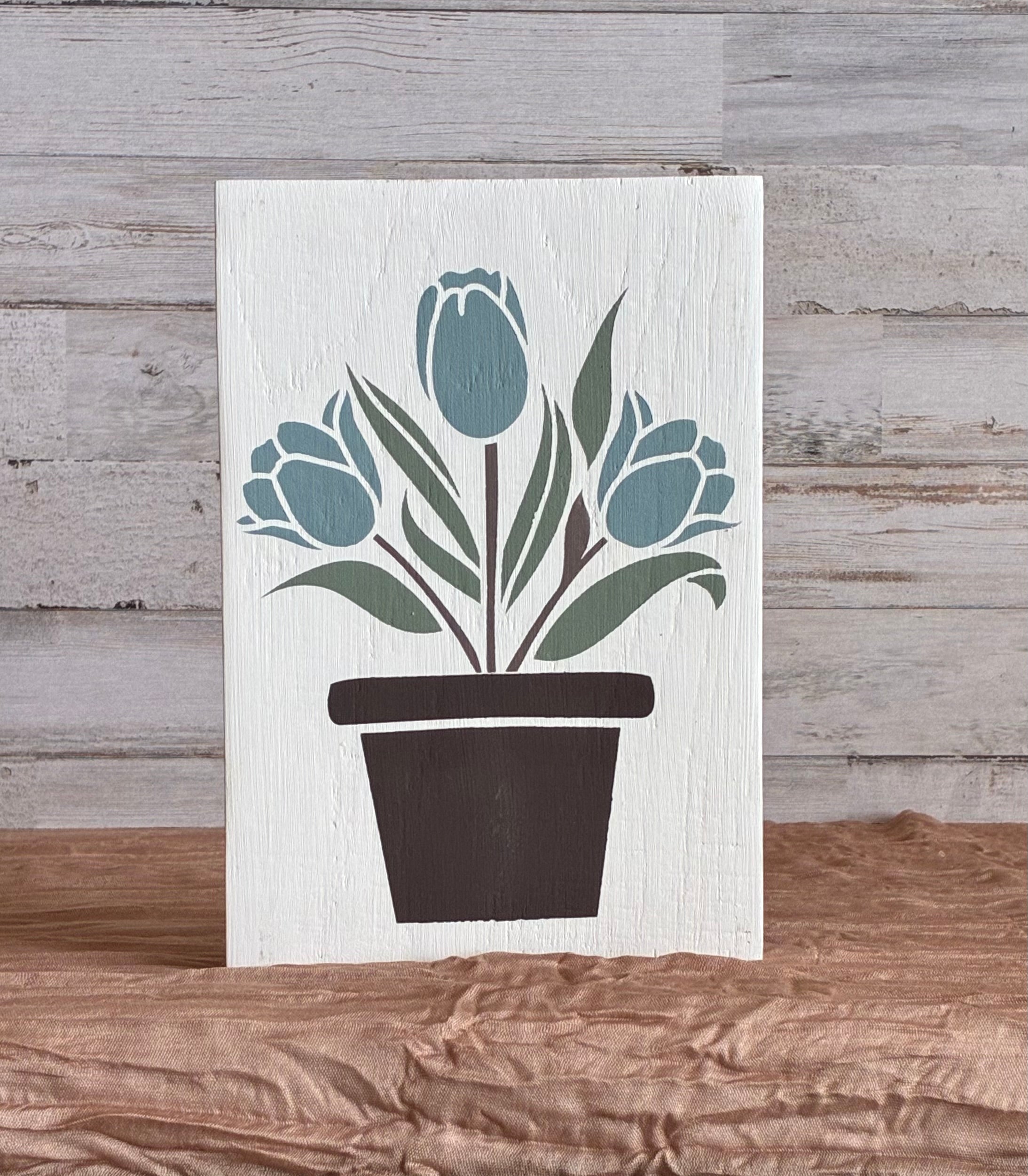 Tulip Bouquet Stencil Wood Sign – Farmhouse Floral Decor