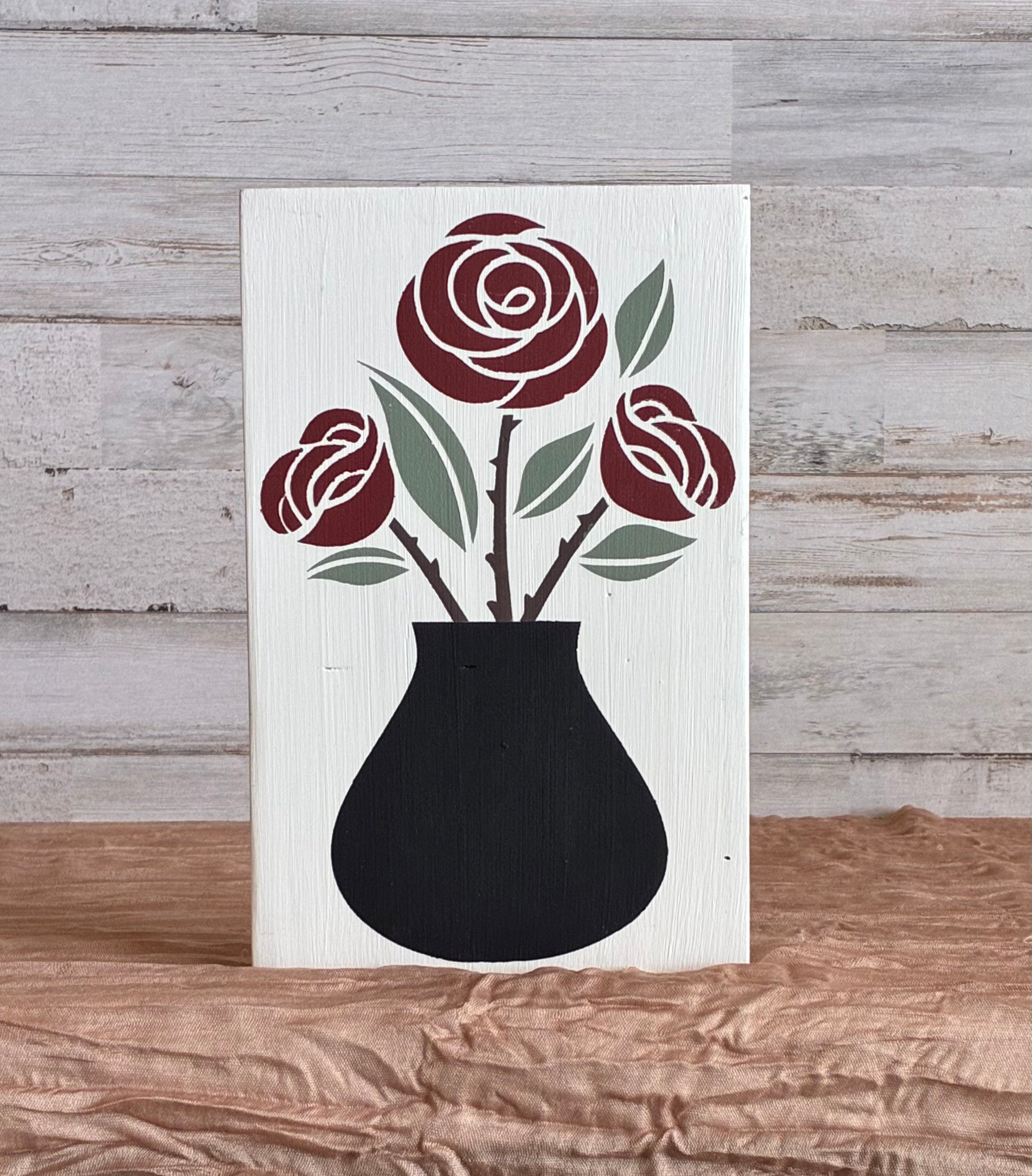Rose Bouquet Stencil Wood Sign – Farmhouse Floral Decor