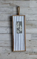 Ticking Stripe Botanical Wall Hanger – Raised Stencil on Raw Wood Frame