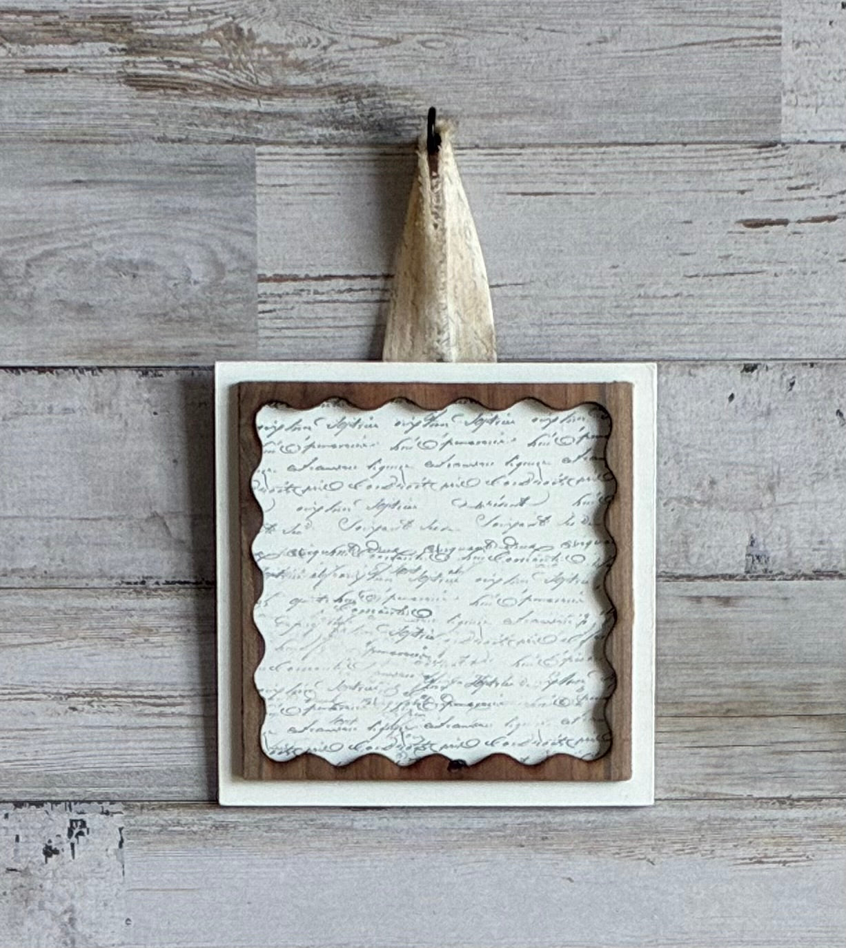 French Script Wall Hanger – Scalloped Walnut Frame