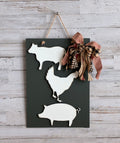 Farm Animal Wall Hanger – Laser Cut Wood Cow, Chicken & Pig on Dark Green Board