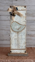 French Script Bird Shelf Sitter – Raised Texture with Lace Bow & Bell