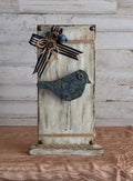 Textured Bird Shelf Sitter – Distressed Wood Frame with Ribbon Bow