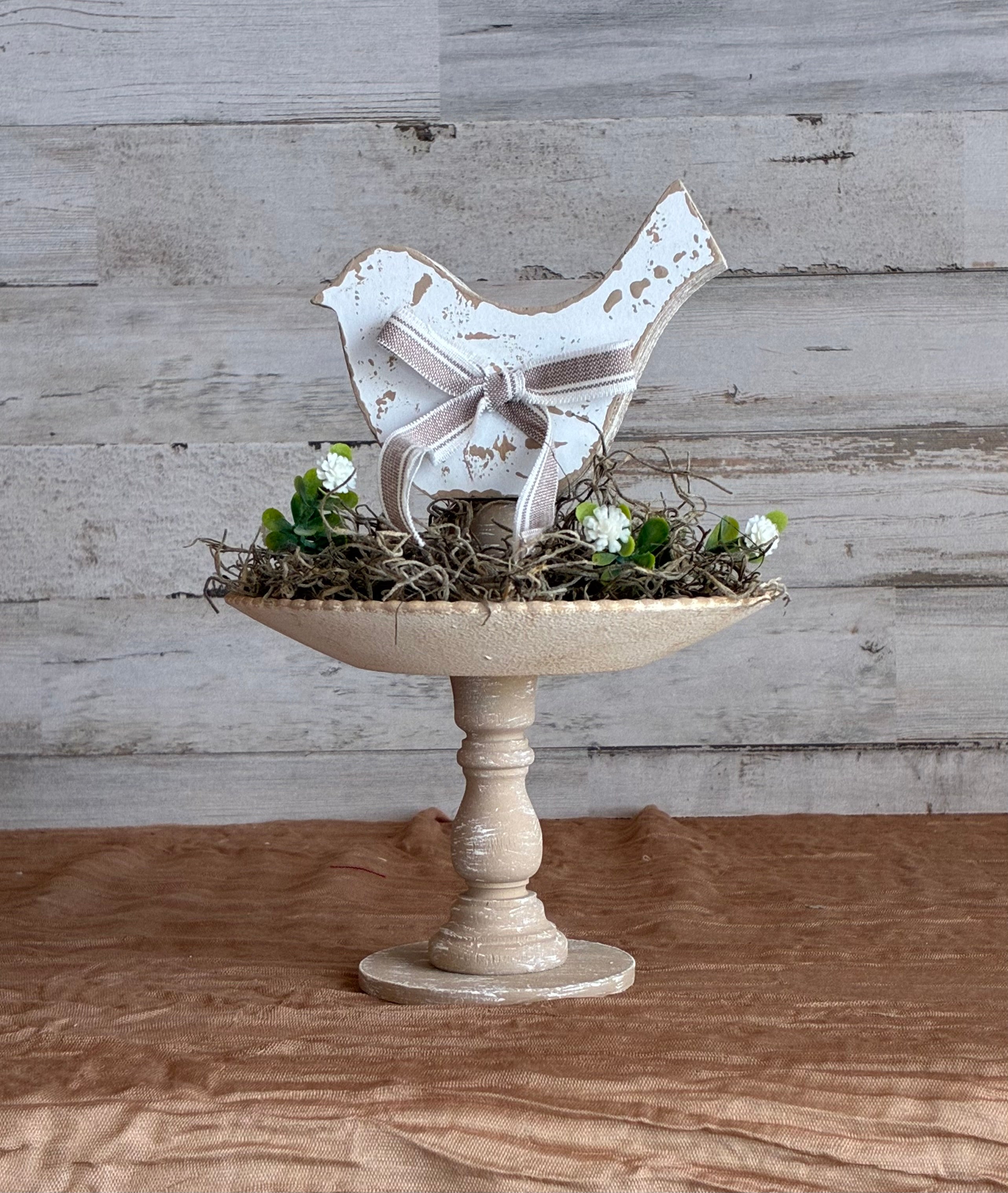 Upcycled Wood Bird Pedestal Display – Farmhouse Cottagecore Decor