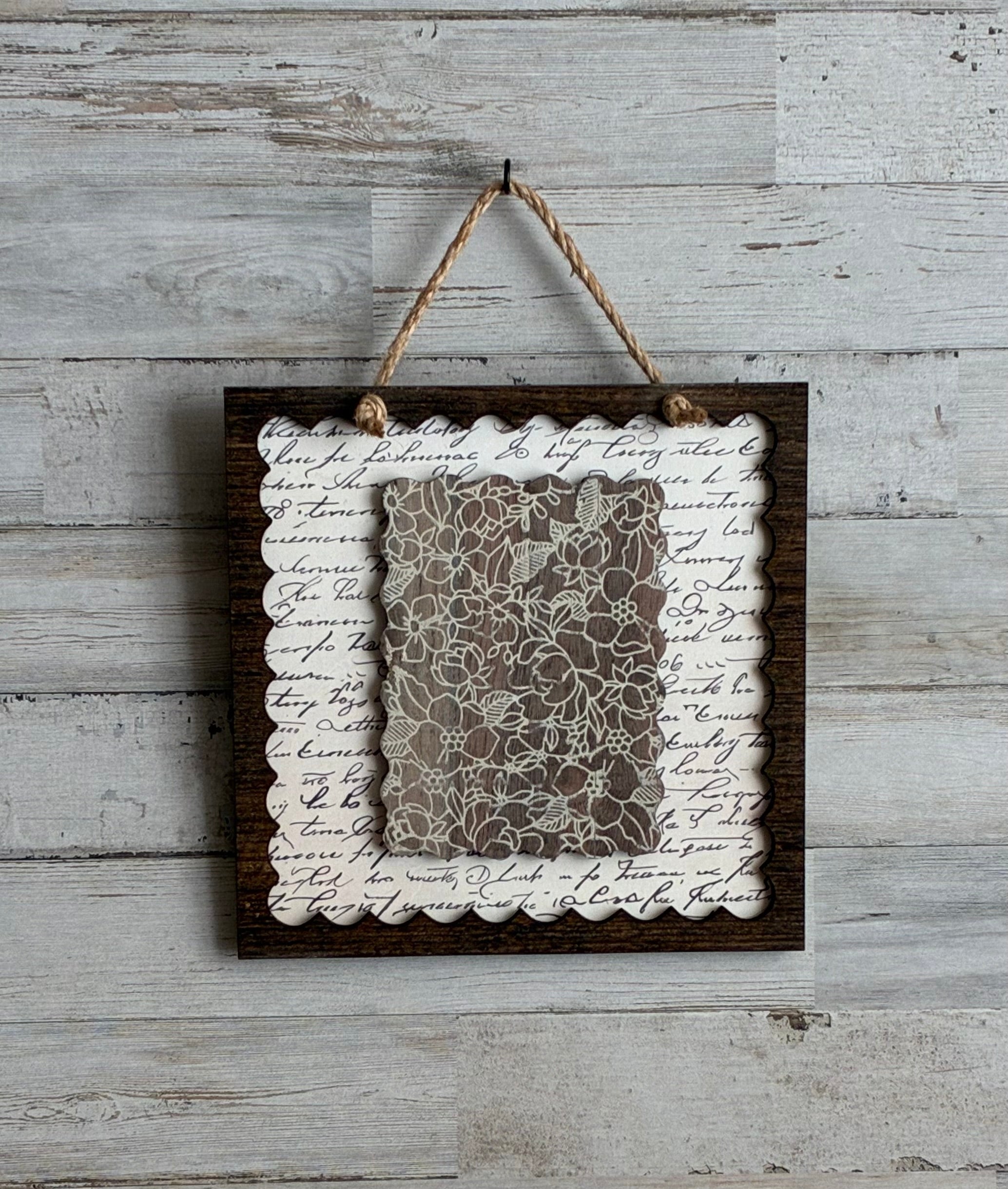 Floral Stencil Wall Hanging | Script & Walnut