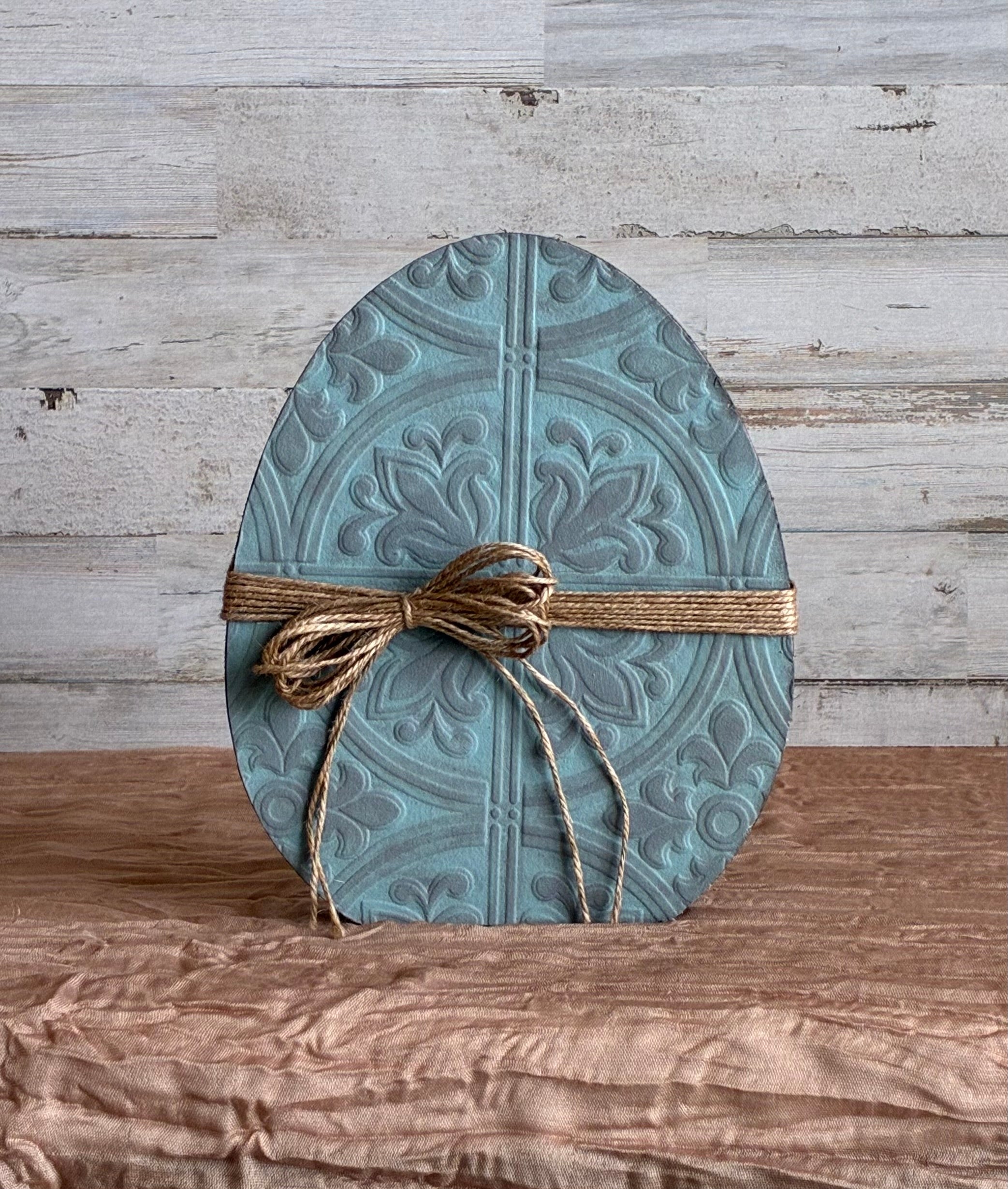 Dusty Blue Wallpaper Decoupage Easter Egg Shelf Sitter | Upcycled Cottagecore Decor