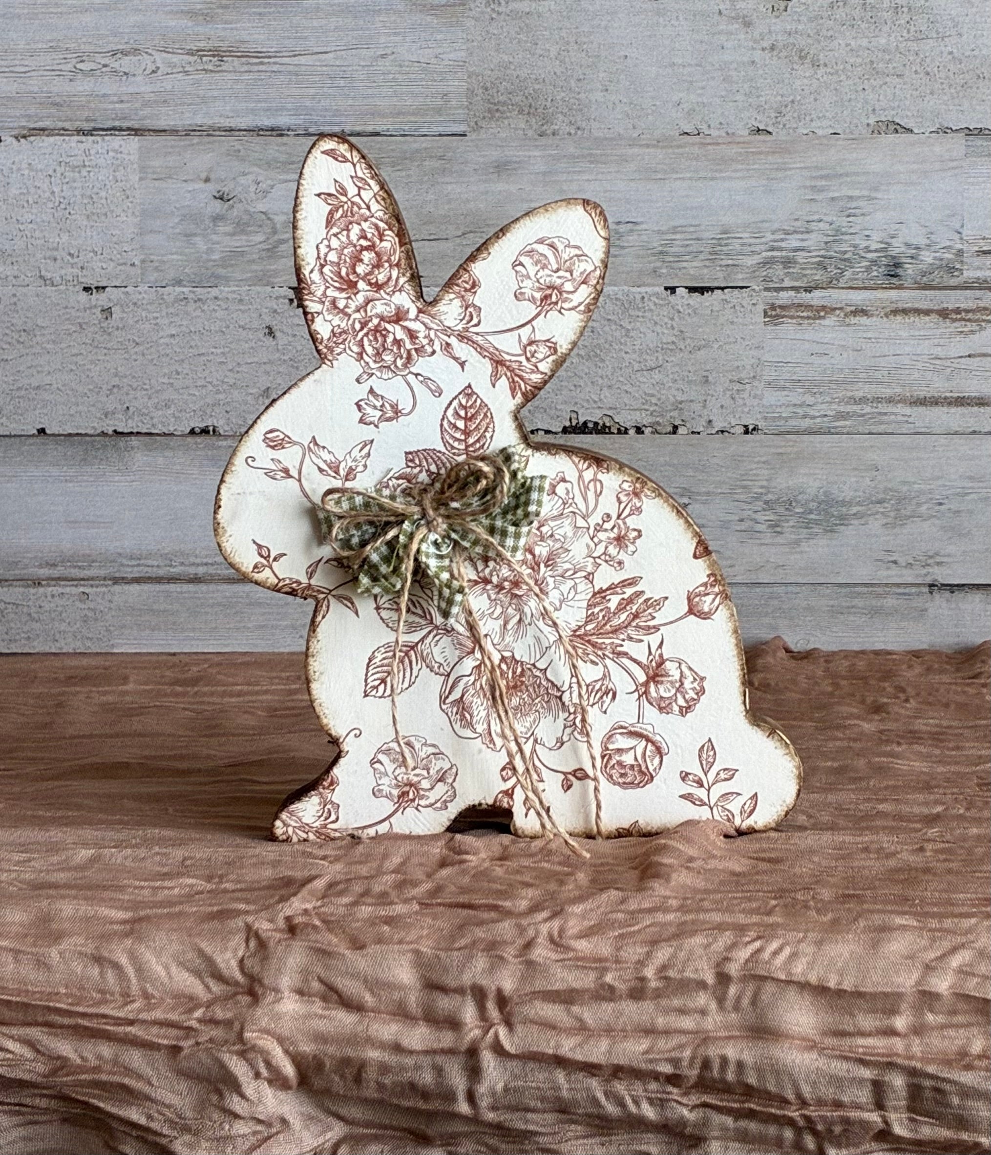Floral Decoupage Wood Bunny Shelf Sitter | Upcycled Cottagecore Easter Decor